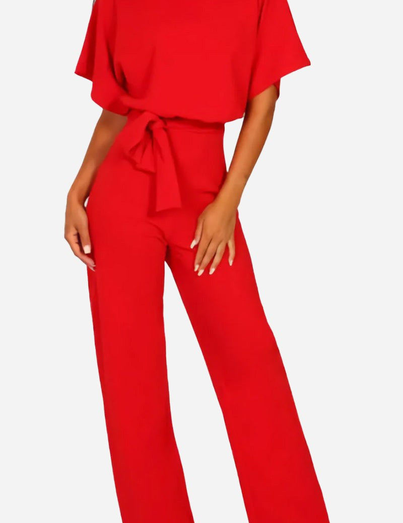 Vivienne Raincourt | Black Wide-Leg Belted Jumpsuit with Batwing Sleeves