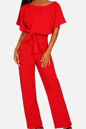 Vivienne Raincourt | Black Wide-Leg Belted Jumpsuit with Batwing Sleeves