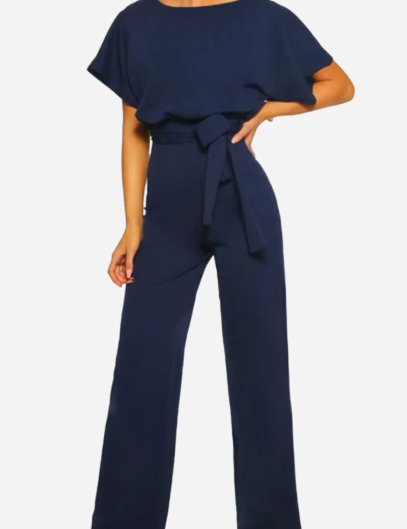 Vivienne Raincourt | Black Wide-Leg Belted Jumpsuit with Batwing Sleeves