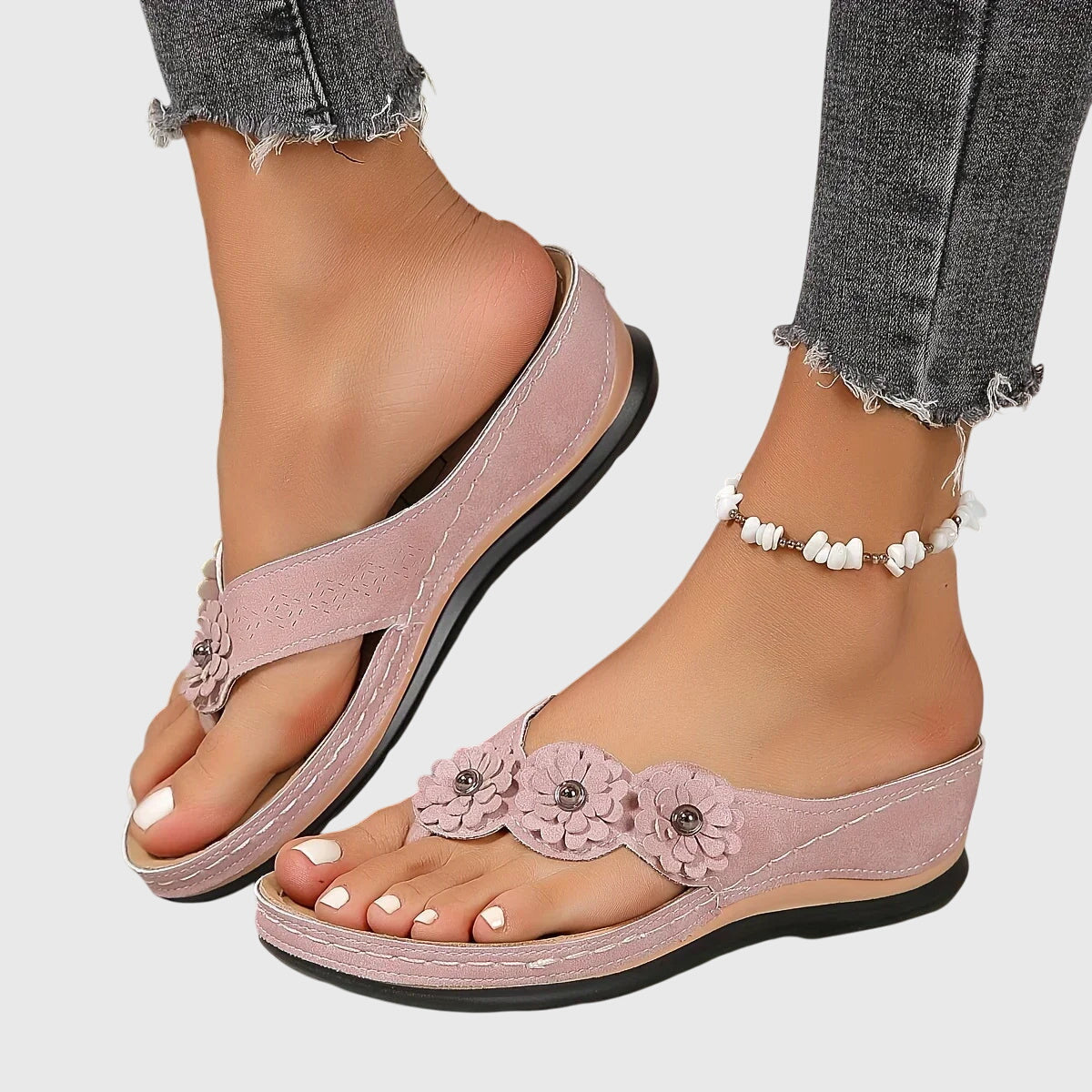 Rosette Dunleigh | Blue Flower Wedge Flip Flop Sandals