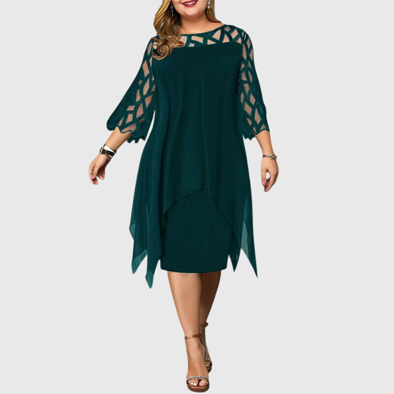 Margeline Fontverre | Purple Plus Size Lace Chiffon Midi Dress