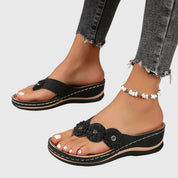 Rosette Dunleigh | Blue Flower Wedge Flip Flop Sandals