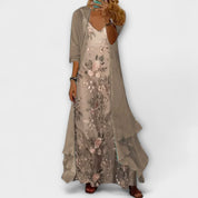 Dominique Fleurmont | Floral Maxi Dress & Longline Cardigan Two-Piece Set