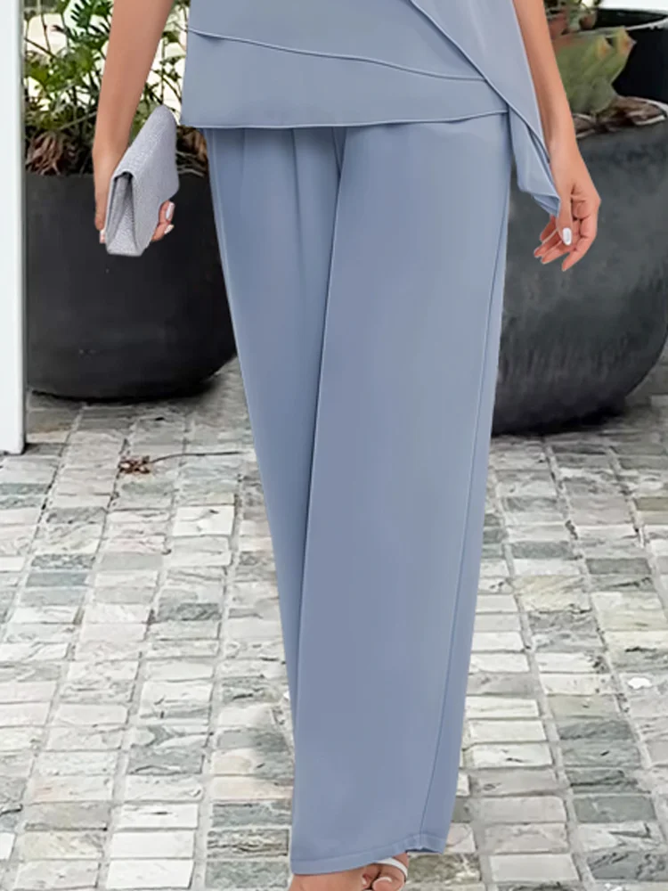 Aurelie Fontverne | Elegant Blue Chiffon Two-Piece Pants Set
