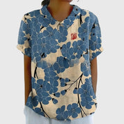 Colette Vaudrenne | Green Floral Print Short Sleeve Blouse