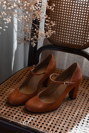 Lisette Beauregard | Mary Jane Block Heel Pump in Tan Leather