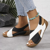 Evangeline Crestwood | Navy & White Colorblock Wedge Sandal