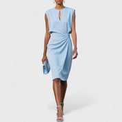 Claudine Beauverne | Light Blue Sleeveless Ruched Midi Dress