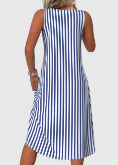 Elaine Vaufort | Blue Striped Sleeveless Midi Dress