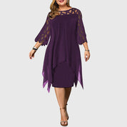 Margeline Fontverre | Purple Plus Size Lace Chiffon Midi Dress