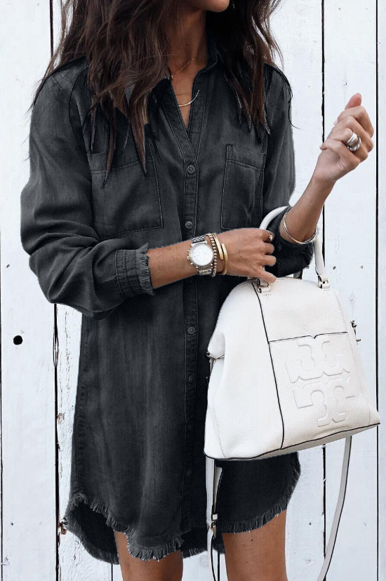 Théophile Beauclaire | Washed Denim Shirt Dress Long Sleeve