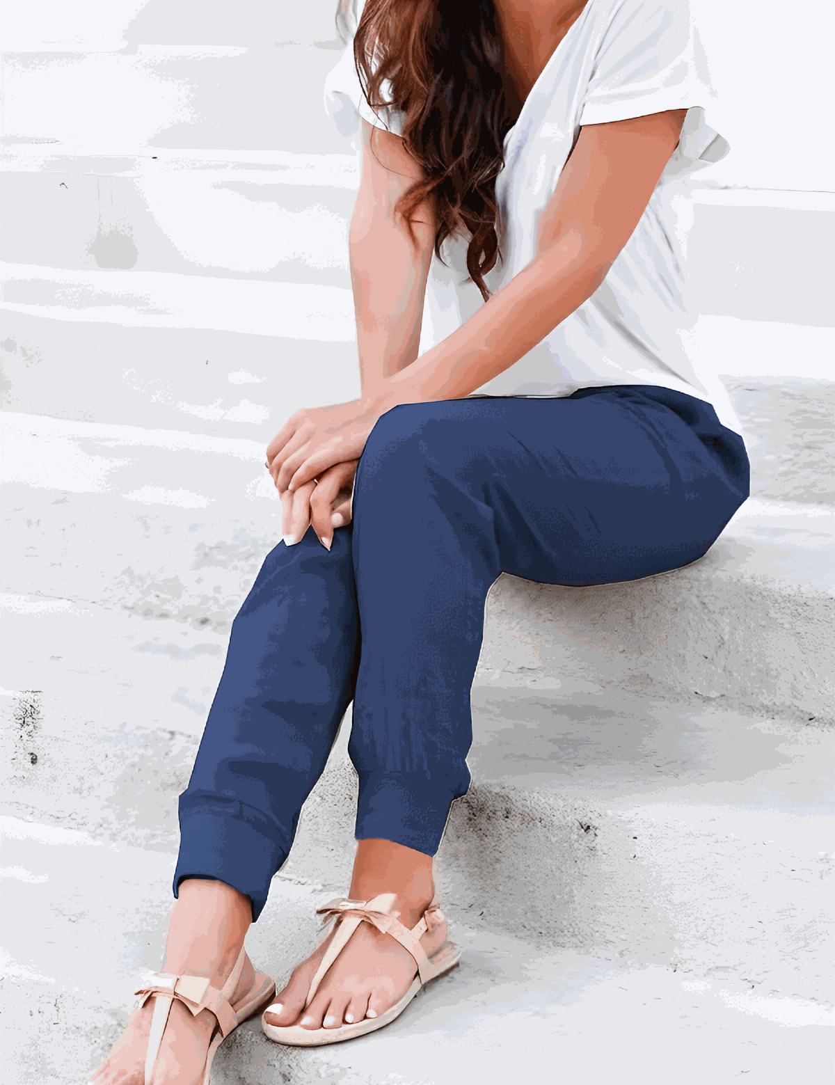 Eloïse Cartmonde | Beige Linen Drawstring Jogger Pants with Elastic Ankle Cuffs