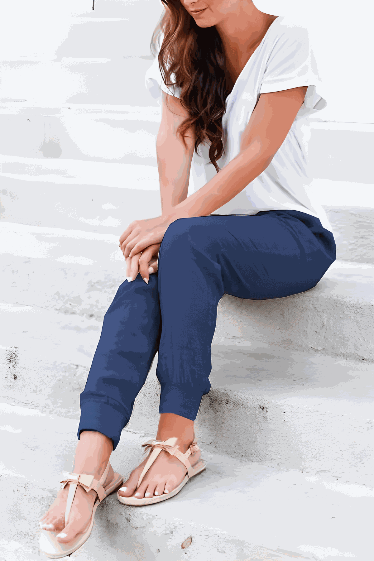 Eloïse Cartmonde | Beige Linen Drawstring Jogger Pants with Elastic Ankle Cuffs