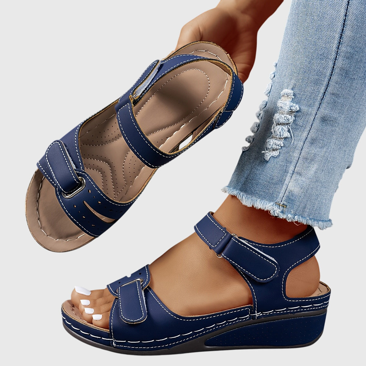 Margaux Ellison | Red Orthopedic Wedge Sandals with Hook-and-Loop Strap