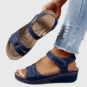 Margaux Ellison | Red Orthopedic Wedge Sandals with Hook-and-Loop Strap