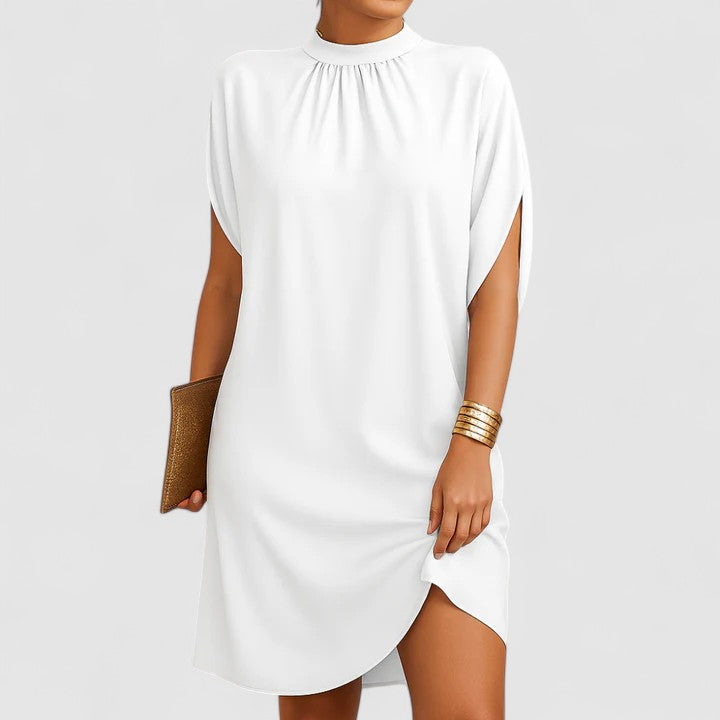 Colette Vaumoreau | Pink Mock Neck Batwing Split Sleeve Midi Dress