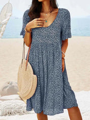 Coralie Vanbright | Blue Ditsy Floral Flutter Sleeve Smock Midi Dress