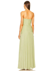 Genevra Solvaine | Sage Green Strapless Pleated Maxi Gown