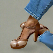 Eleonore Vanthorpe | Brown T-Strap Platform Block Heel Sandals