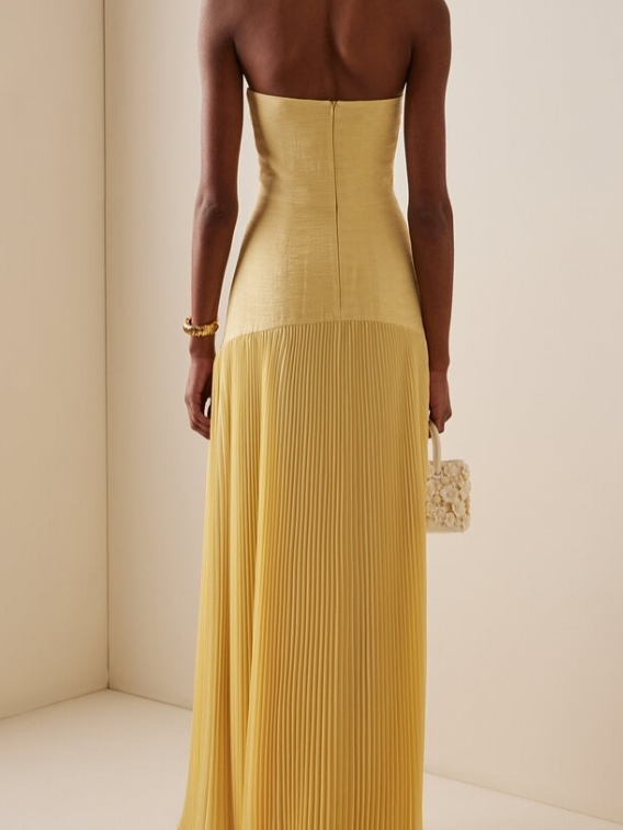 Genevra Solvaine | Sage Green Strapless Pleated Maxi Gown