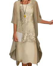 Marguerite Ashvale | Floral Lace Layered Sheer Sleeve Midi Dress