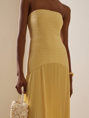 Genevra Solvaine | Sage Green Strapless Pleated Maxi Gown