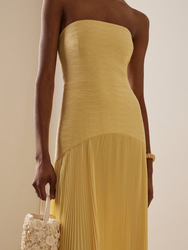 Genevra Solvaine | Sage Green Strapless Pleated Maxi Gown