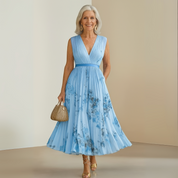 Séraphine Montclaire | Flowy Sleeveless Floral Midi Dress with V-Neck