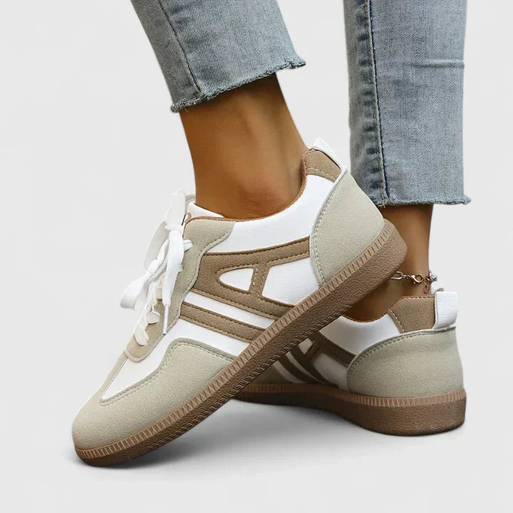 Rosalie Whitbourne | Beige & White Lace-Up Retro Sneakers