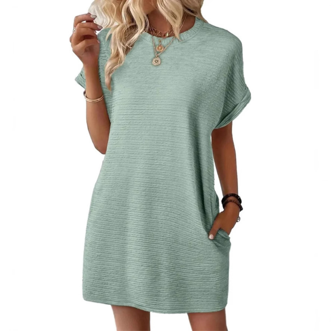 Rosalinde Wentmoor | Hot Pink Ribbed Crew Neck Mini T-Shirt Dress