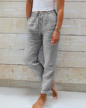 Florence Beauregard | Light Blue Linen-Cotton Drawstring Trousers