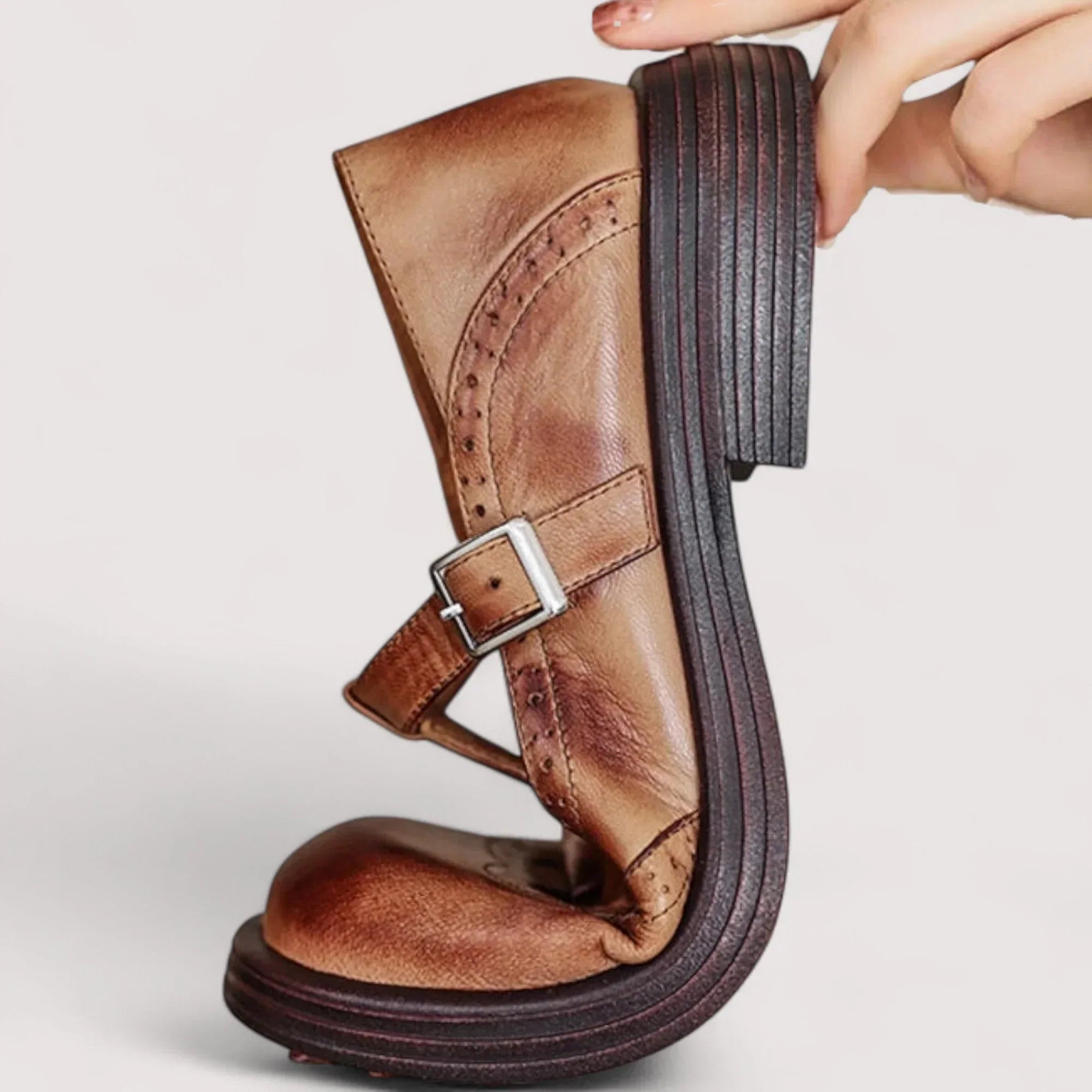 Rosalind Featherstone | Orthopedic Mary Jane Flats in Brown Leather