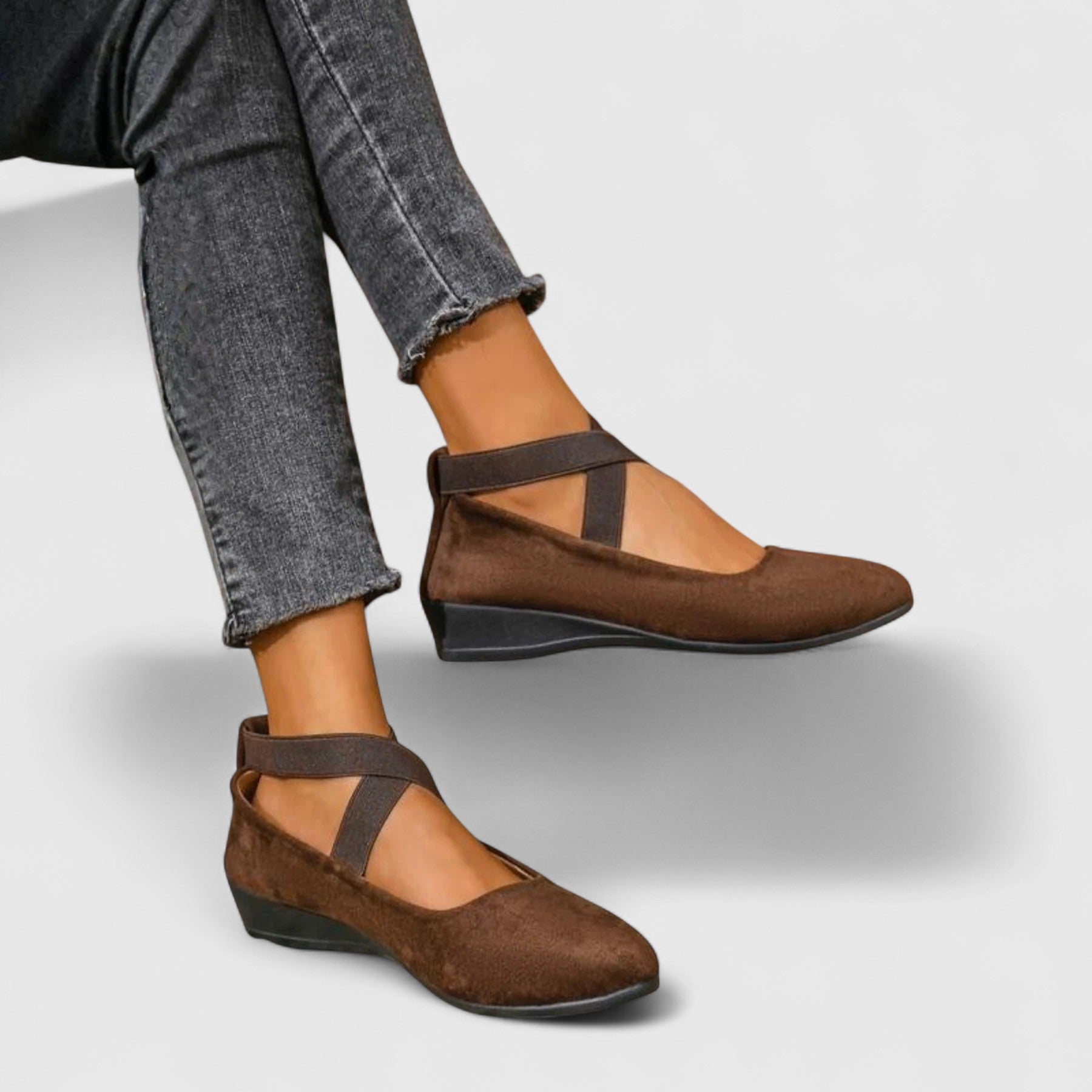 Marguerite Lasserre | Black Suede Cross-Strap Wedge Flats