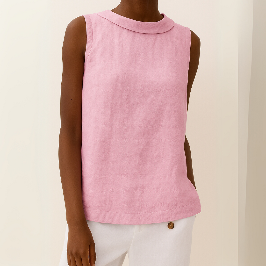 Amélie Fontclair | Sleeveless Roll Collar Blouse in Blue Grey Linen