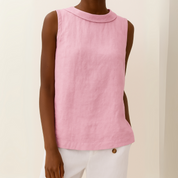 Amélie Fontclair | Sleeveless Roll Collar Blouse in Blue Grey Linen