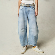 Christelle Vanbrough | High-Rise Barrel Leg Jeans in Light Acid-Wash Denim
