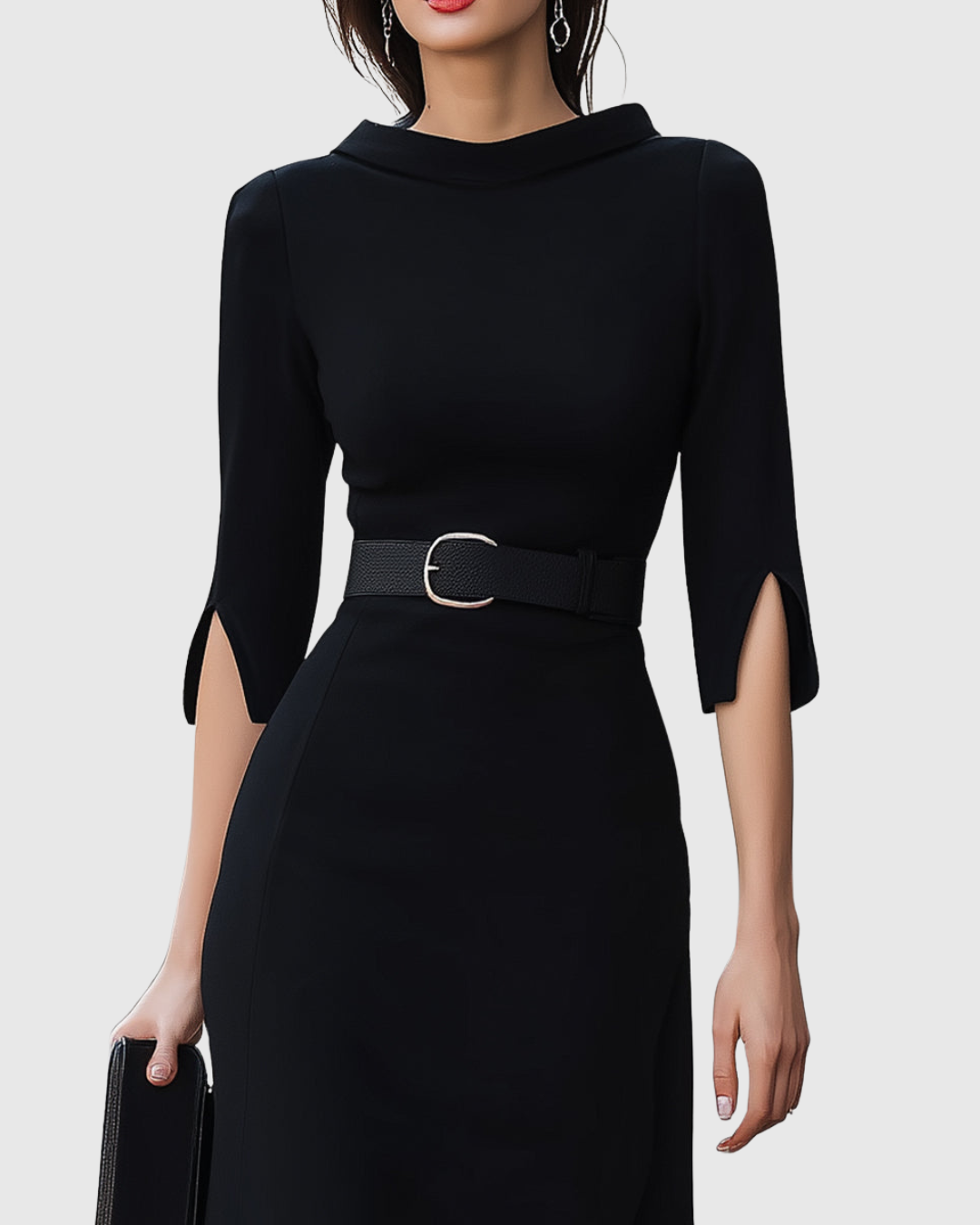 Vivienne Rochambeau | Classic Black Belted Midi Dress