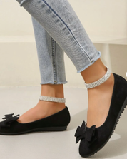 Annelise Devereaux | Olive Green Suede Bow Ballet Flats
