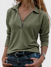 Harriet Wyndbourne | Army Green Quarter-Zip Long Sleeve Top