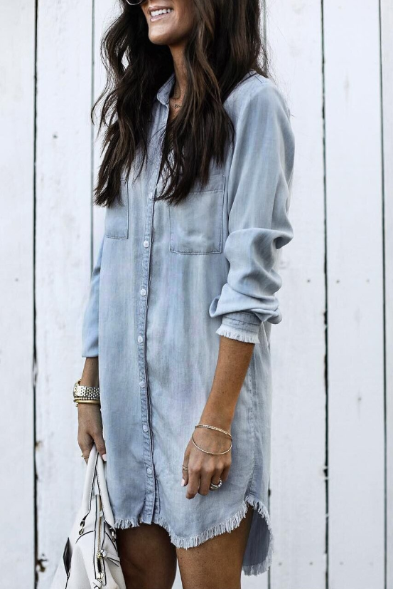 Théophile Beauclaire | Washed Denim Shirt Dress Long Sleeve