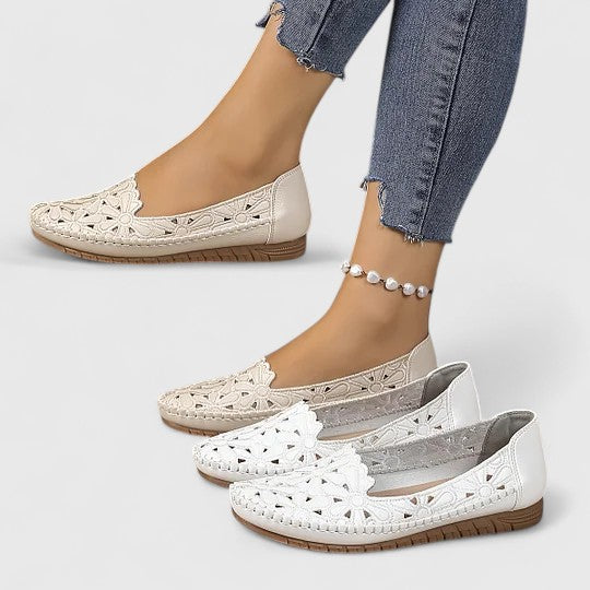 Perrine Galveston | White Hollow-Cut Slip-On Flat Loafers