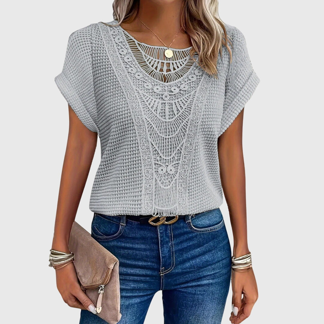 Isabeau Lennox | Cream Lace Detail Waffle Knit Top