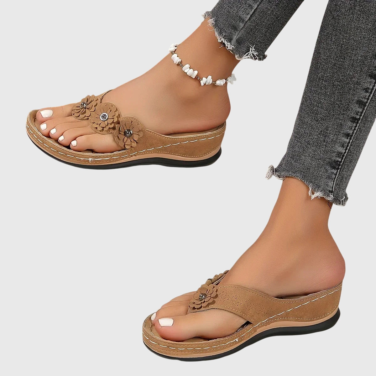 Rosette Dunleigh | Blue Flower Wedge Flip Flop Sandals