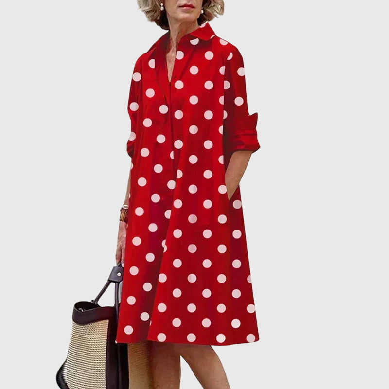 Genevra Whitfield | Red Midi Shirt Dress with Pockets
