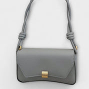Clarisse Beaumont | Beige Faux Leather Shoulder Bag with Gold Clasp