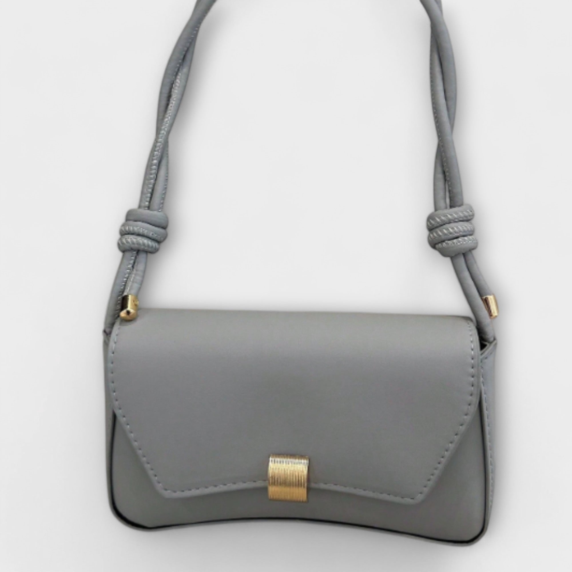 Clarisse Beaumont | Beige Faux Leather Shoulder Bag with Gold Clasp