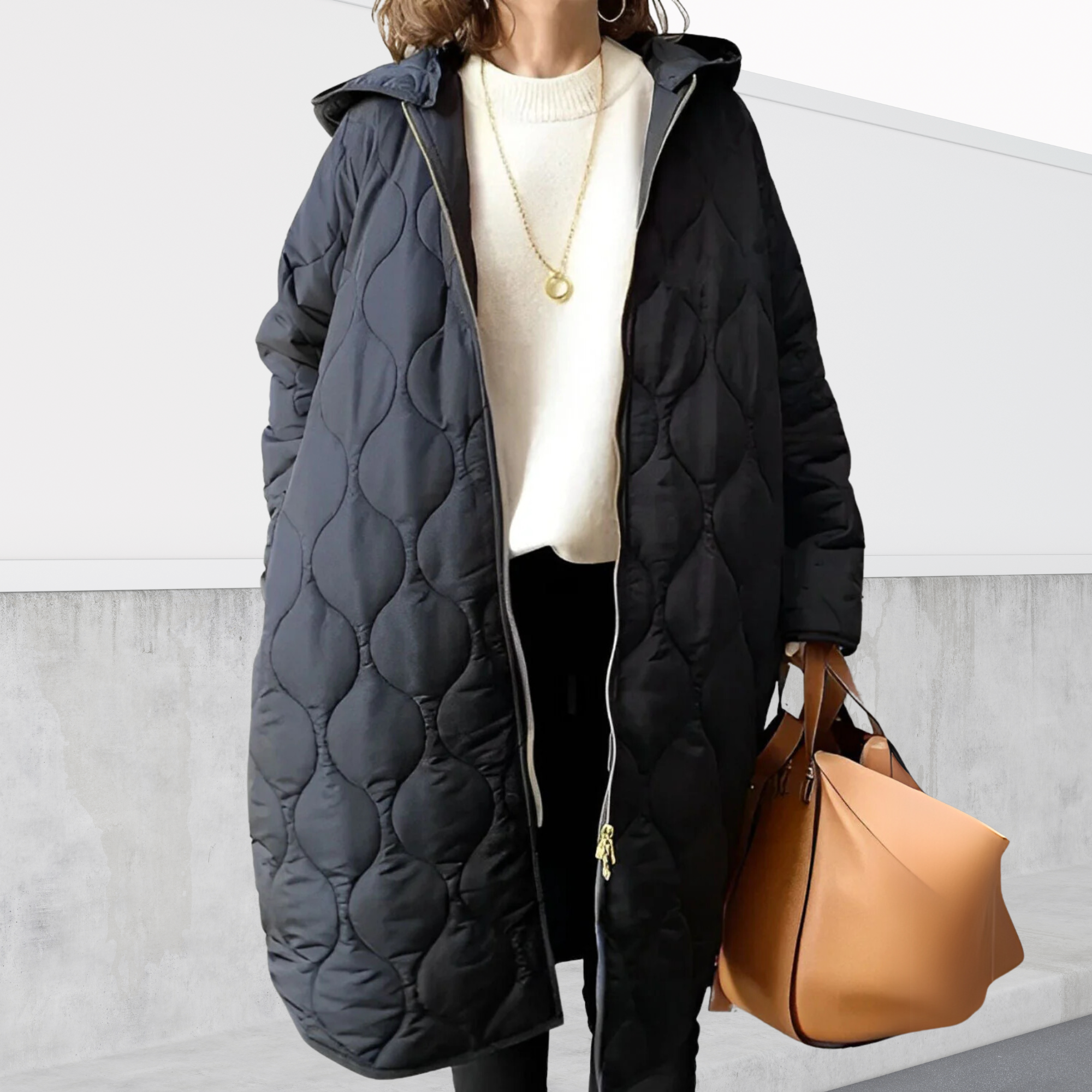 Harriet Stoneleigh | Oversized Quilted Hooded Parka Coat in Navy