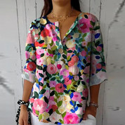 Francine Westerbrook | Floral Print V-Neck Blouse with 3/4 Sleeves