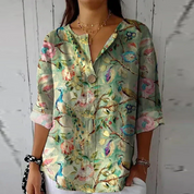 Francine Westerbrook | Floral Print V-Neck Blouse with 3/4 Sleeves