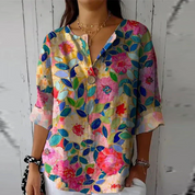 Francine Westerbrook | Floral Print V-Neck Blouse with 3/4 Sleeves